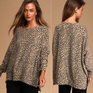 LULUS Feline You Taupe Leopard Print Pullover Sweatshirt  M Run LARGE Oversized